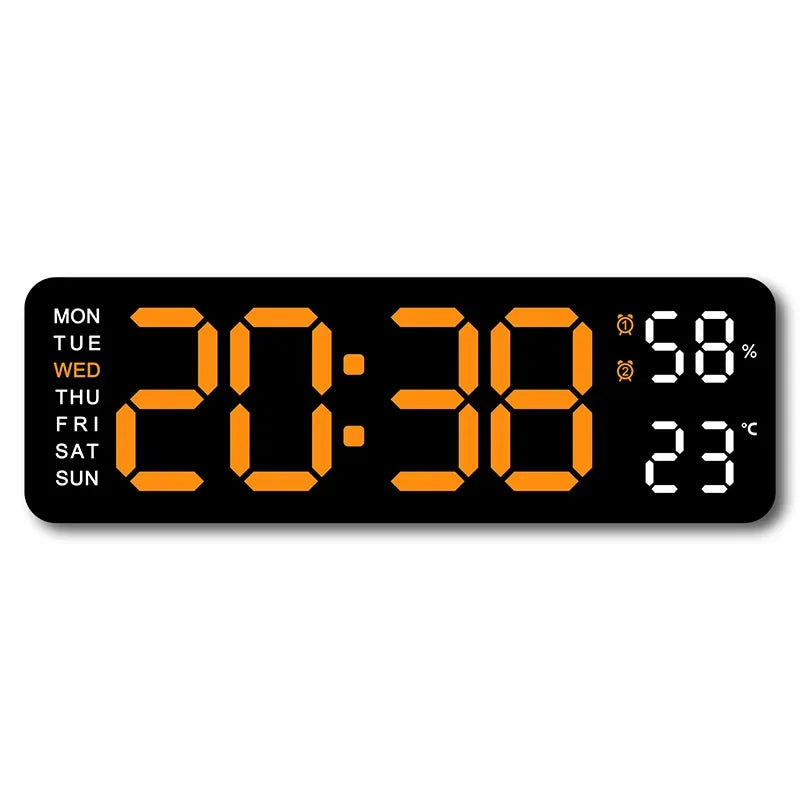 9-Inch Digital Wall Clock — USB Powered LED Table Clock with Temperature, Humidity, Week Display, Auto Dimmer, DST, 12/24H & Alarm