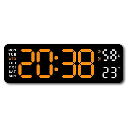 9-Inch Digital Wall Clock — USB Powered LED Table Clock with Temperature, Humidity, Week Display, Auto Dimmer, DST, 12/24H & Alarm