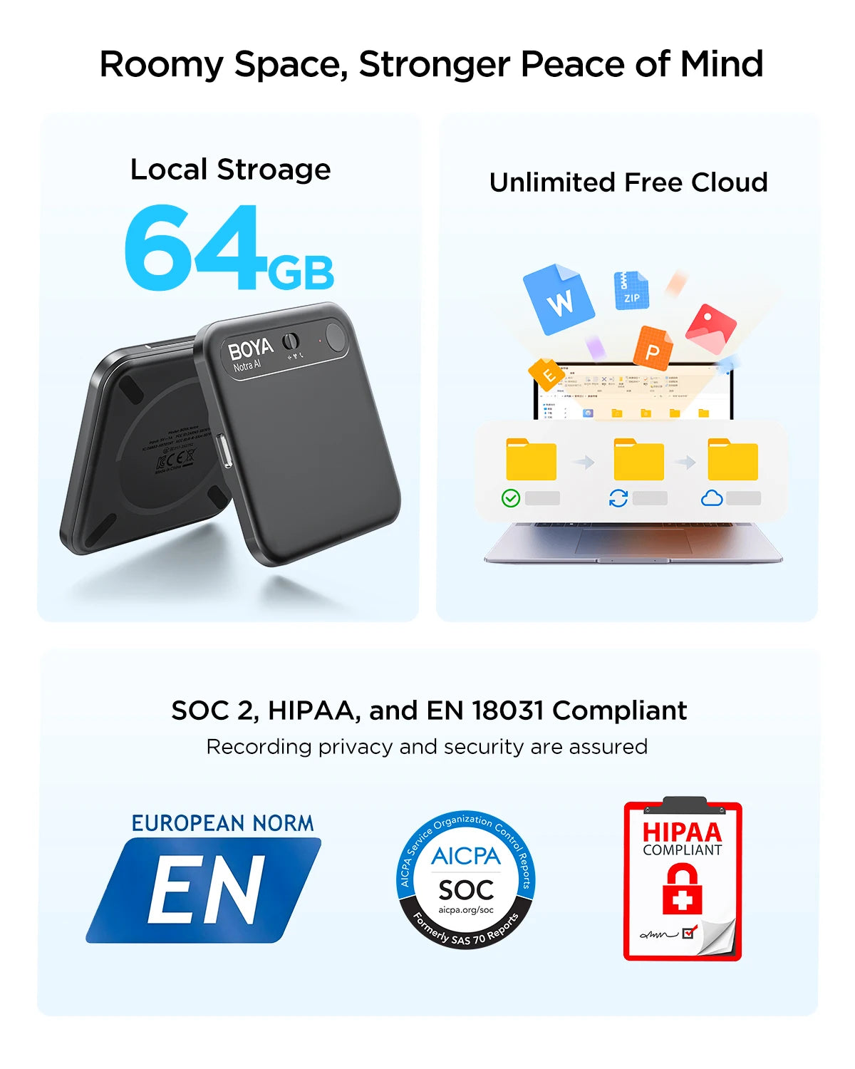 BOYA Notra AI Voice Recorder – Smart Portable Dictaphone with AI Noise Reduction, Voice Activated Recording for Meetings, Lectures & Business Use