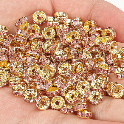 50PCS Rhinestone Spacer Beads Set – Multi-Color Crystal Rondelle Metal Beads for DIY Jewelry & Bracelet Making