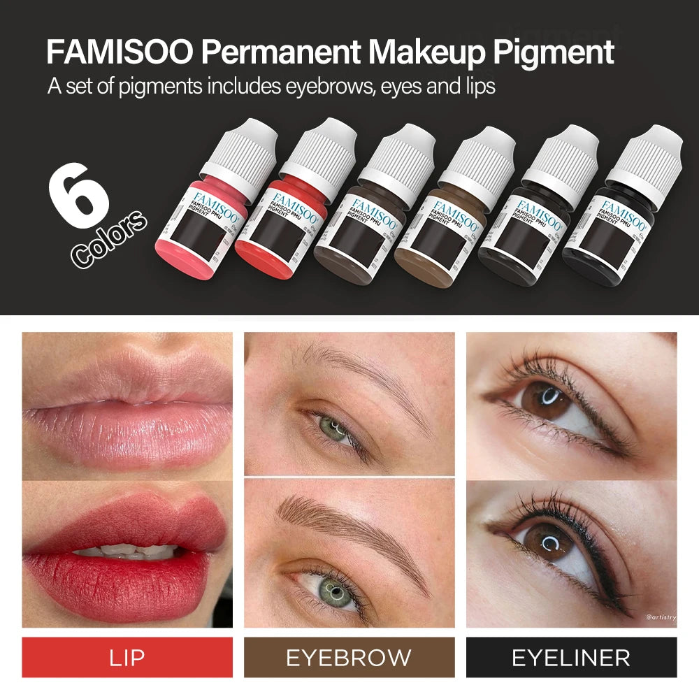 FAMISOO Professional Permanent Makeup Tattoo Machine Kit – Eyebrow, Eyeliner, Lip & Body with 6 Pigment Needles