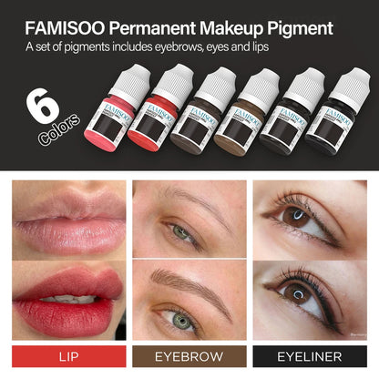 FAMISOO Professional Permanent Makeup Tattoo Machine Kit – Eyebrow, Eyeliner, Lip & Body with 6 Pigment Needles