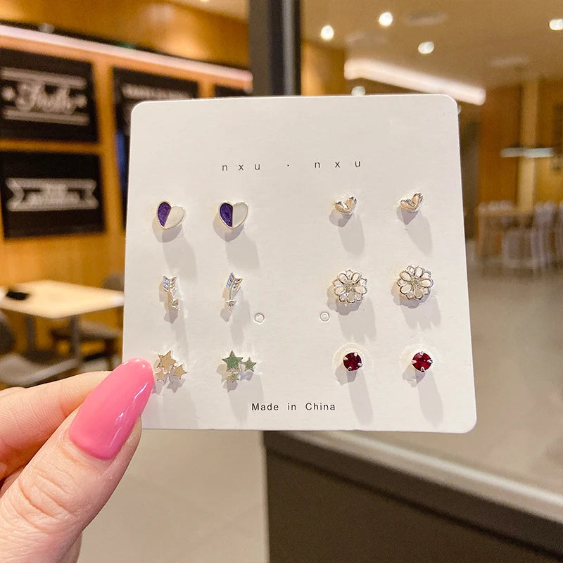 S925 Silver Stud Earrings Set - Simple Cute Mini Earrings for Women Girls Exquisite Jewelry Gift Wholesale