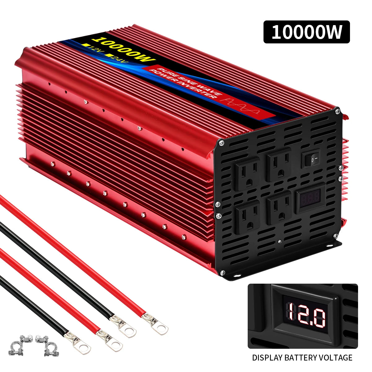 Pure Sine Wave Inverter 5000–10000W – 12V DC to 110V AC Portable Solar & Car Power Converter