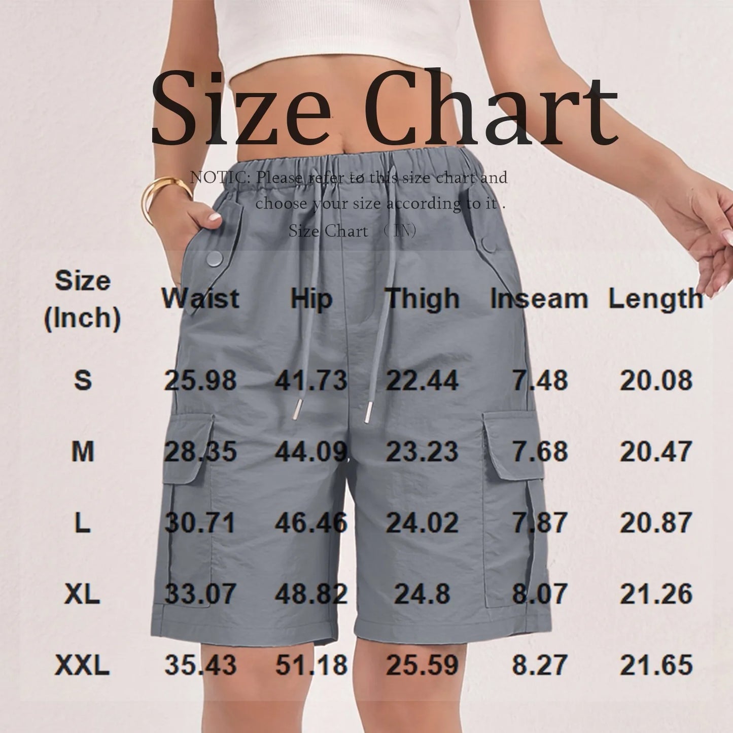 Women’s High-Waisted Cargo Shorts - Loose Straight-Leg Drawstring Sports Shorts with Multiple Pockets