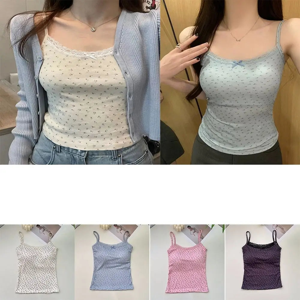 Women’s Y2K Floral Lace Camisole Top – Slim Fit Sexy Sleeveless Tank for Spring 2024