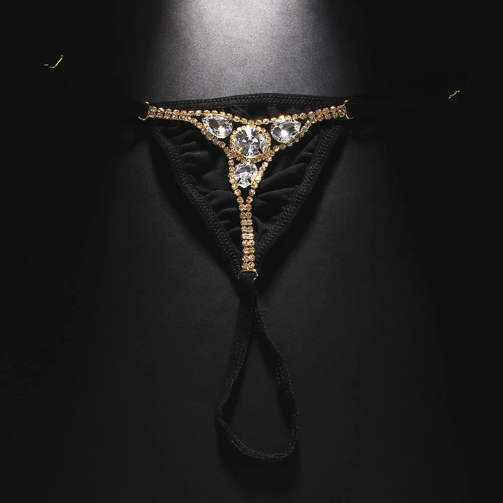 Women’s Rhinestone Crystal Thong Bikini – Adjustable G-String Body Chain Swimwear with Water Drop Design Accessories