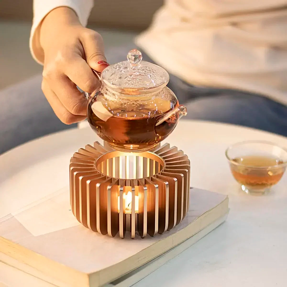 Gold Hollow Aluminum Alloy Teapot Warmer – Candle Base Heater for Coffee, Tea, and Milk Pots