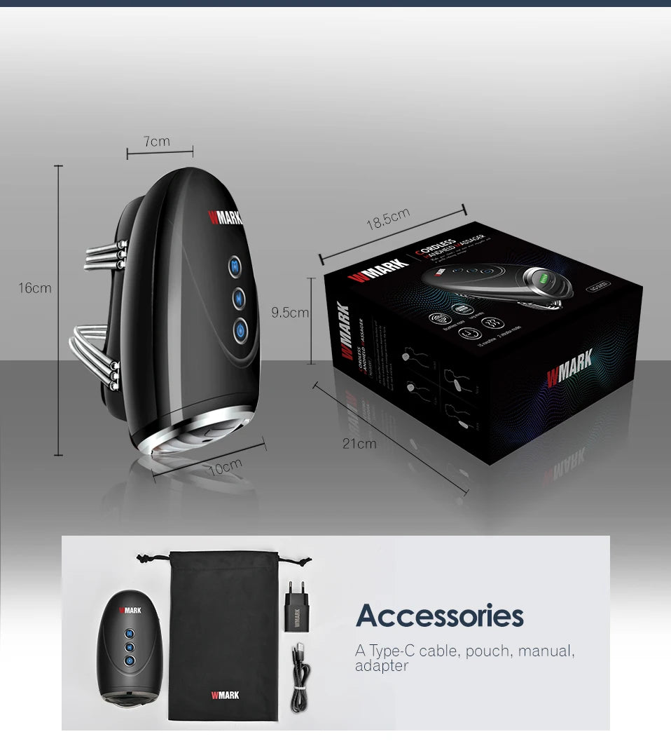 WMARK NG-SM001 Cordless Handheld Massager — 2600mAh Barber Massager for Professional Use