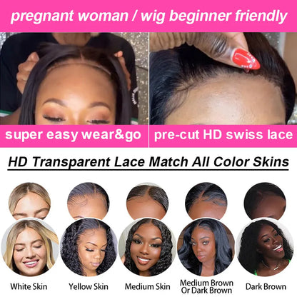 Water Wave Glueless Wig : Pre-Cut HD Lace Wig 180% Density - Natural Wave Curly Human Hair Wigs for Women