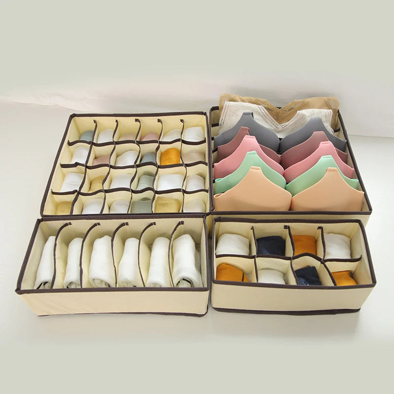 Foldable Underwear & Sock Organizer Box – Wardrobe Drawer Storage Divider for Bras, Pants, Scarves & Ties Closet Organizer
