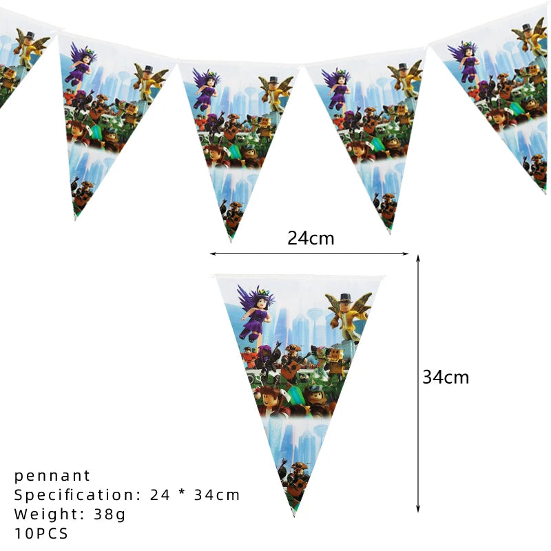 Roblox Birthday Party Supplies — Balloons, Disposable Tableware & Backdrop for Kids’ Party or Baby Shower