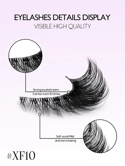GROINNEYA Cat Eye False Eyelashes – Natural Long Clear Band Winged End Faux Mink Lashes for Eye-Enhancing Makeup
