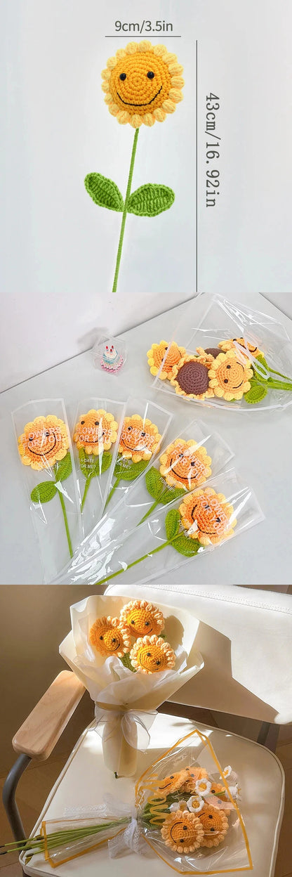 Hand-Woven Sunflower Bouquet – Creative Wool Knitted Flowers for Decorations, Teacher’s Day, Mother’s Day & Birthday Gifts