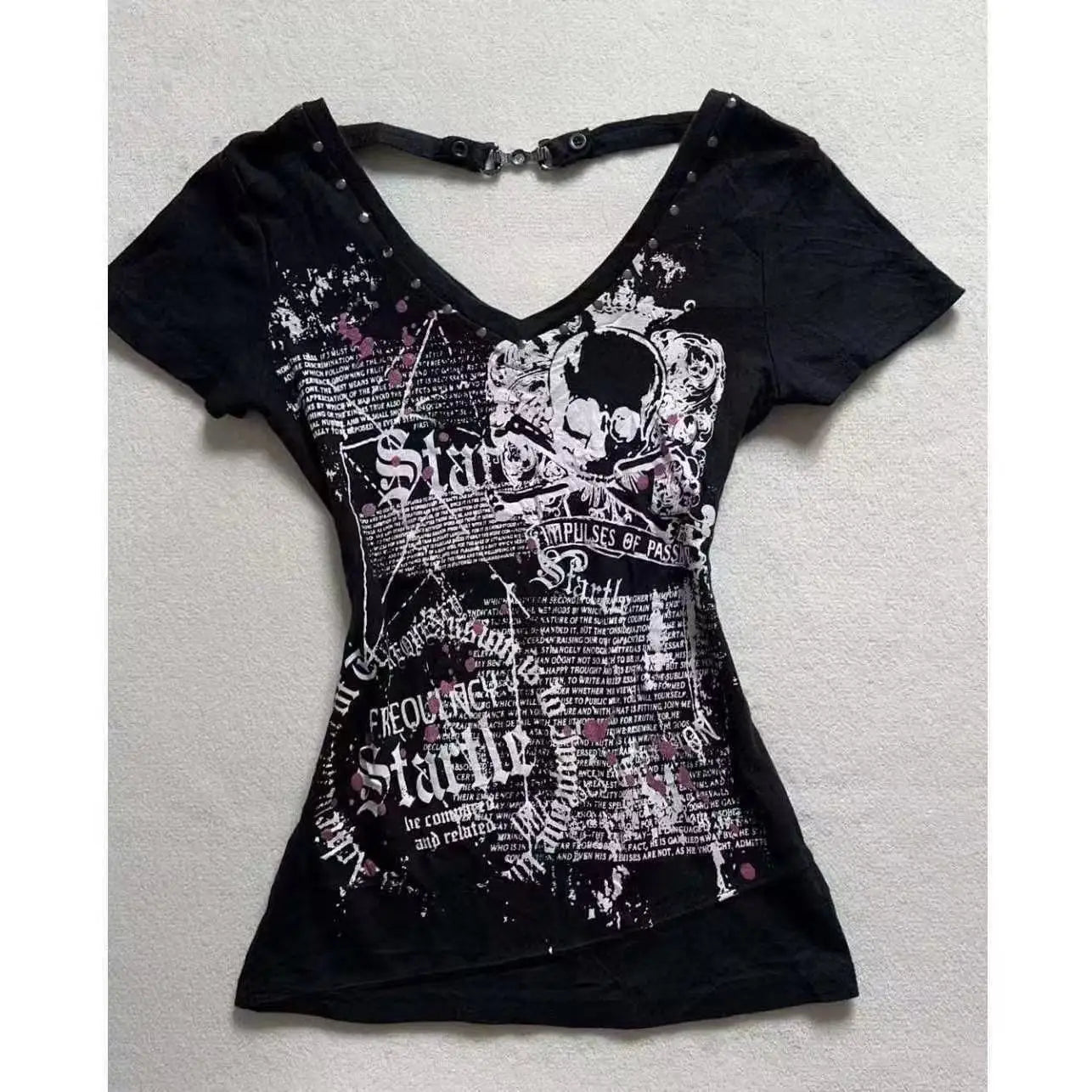 Y2K Women’s Gothic Grunge Crop Top – Vintage Punk Print Slim Fit Streetwear T-Shirt 2000s Retro Style