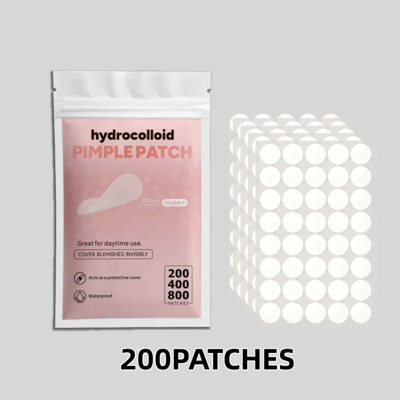 Invisible Clear Pimple Patch Set 200/400/800pcs – Hydrocolloid Acne Stickers for Deep Cleansing, Mixed Sizes, Skin-Friendly Treatment