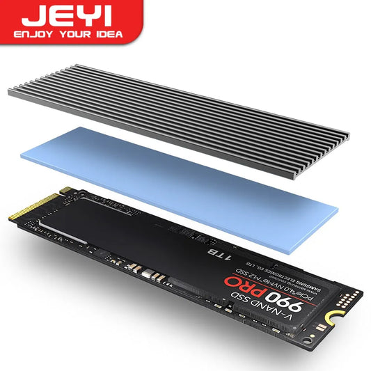 JEYI M.2 SSD Heatsink - Aluminum NVMe 2280 Radiator with Silicone Thermal Pad for PS5, Laptop & Desktop