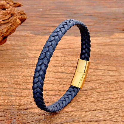 Classic Stainless Steel Leather Bracelet - Braided Couple Bangle Jewelry Gift for Women and Men