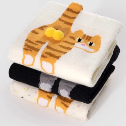 Funny 3D Cat Socks - 4-Piece Set of Quirky Cotton Cartoon Crew Socks for Gifts