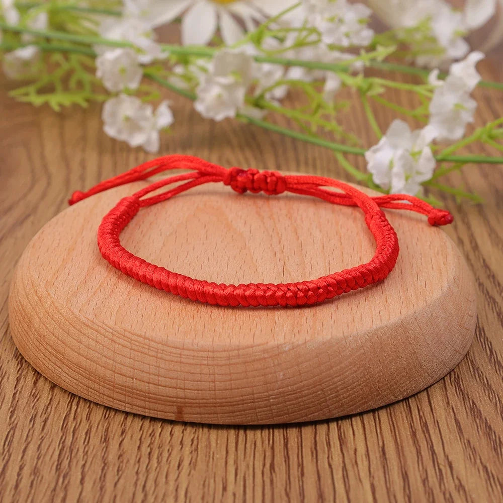 Lucky Red Thread Bracelet — Adjustable Tibetan Buddhist Handwoven Braided Rope Jewelry for Men and Women Wristbands