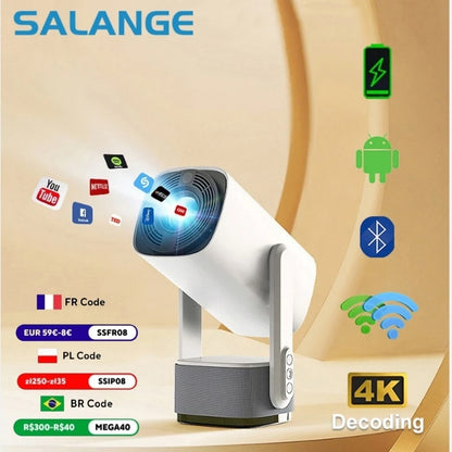 Salange K2 4K Smart Projector - Android 11, Built-in Battery, Bluetooth Speaker, WiFi, Auto Focus & Keystone, Outdoor Movie Ready