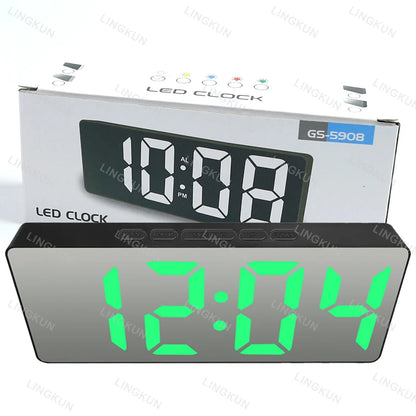 Noiseless LED Mirror Alarm Clock — Large Digital Display Silent Electronic Clock