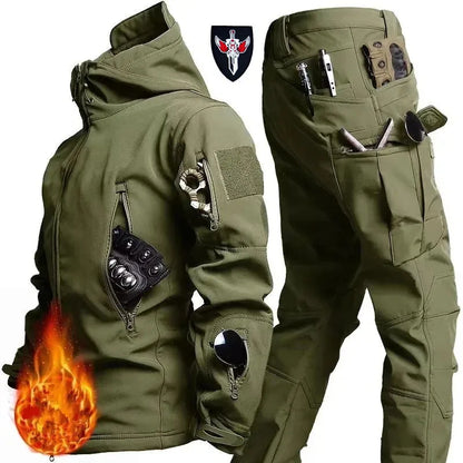 Men's Tactical Winter Set – Windproof Waterproof Soft Shell Jacket & Sharkskin Work Pants | Multi-Pocket Outdoor Suit