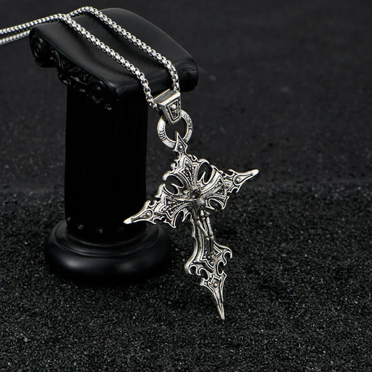 Vintage Gothic Skull Jesus Cross Necklace - Catholic Punk Religious Amulet Pendant for Men