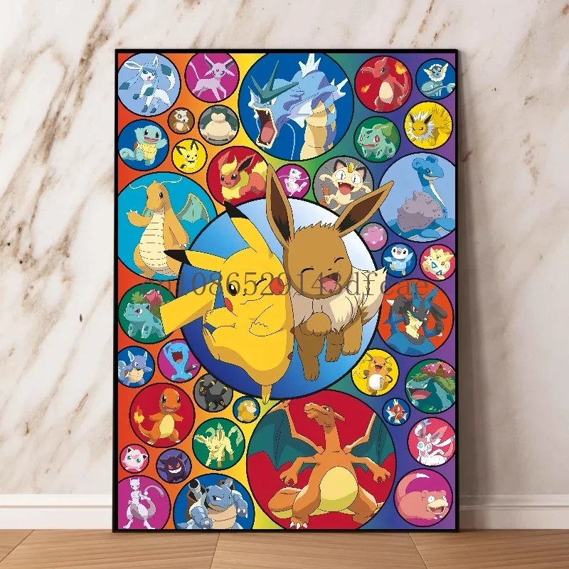 Pokemon Canvas Wall Art – Pikachu, Gyarados, Squirtle & Charmander Anime Prints for Living Room Decor & Gifts
