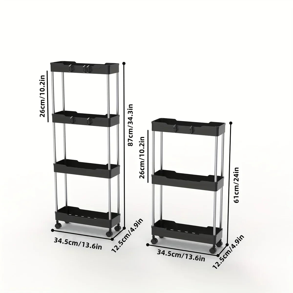 Bathroom Storage Rack with Wheels - 3/4 Layer Rolling Utility Cart & Multi-Purpose Corner Shelf Organizer