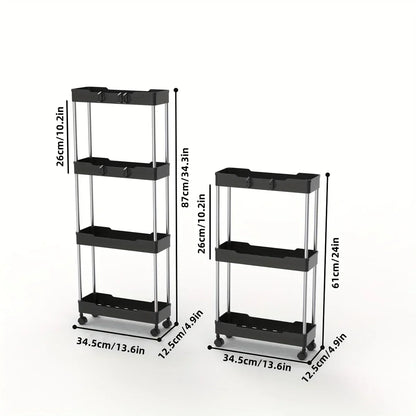 Bathroom Storage Rack with Wheels - 3/4 Layer Rolling Utility Cart & Multi-Purpose Corner Shelf Organizer