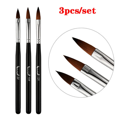 3Pcs Acrylic Nail Brush Set #8/10/14 - Professional Nail Brushes for Acrylic Powder Extensions, 3D Carving & Nail Art Salon Tools