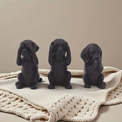 3-Piece Wise Dog Statue Set — 3D Printed Dachshund Figurines for Home & Office Decor