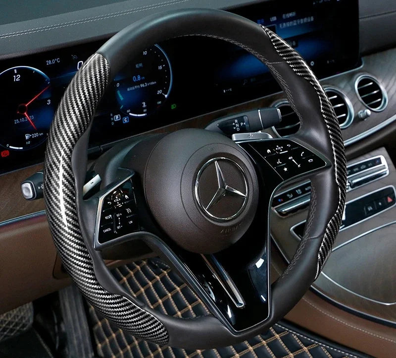 2/3PCS Universal Car Steering Wheel Cover — Laser Carbon Fiber, Silicone & 1K Microfiber Leather, Non-Slip PVC Booster