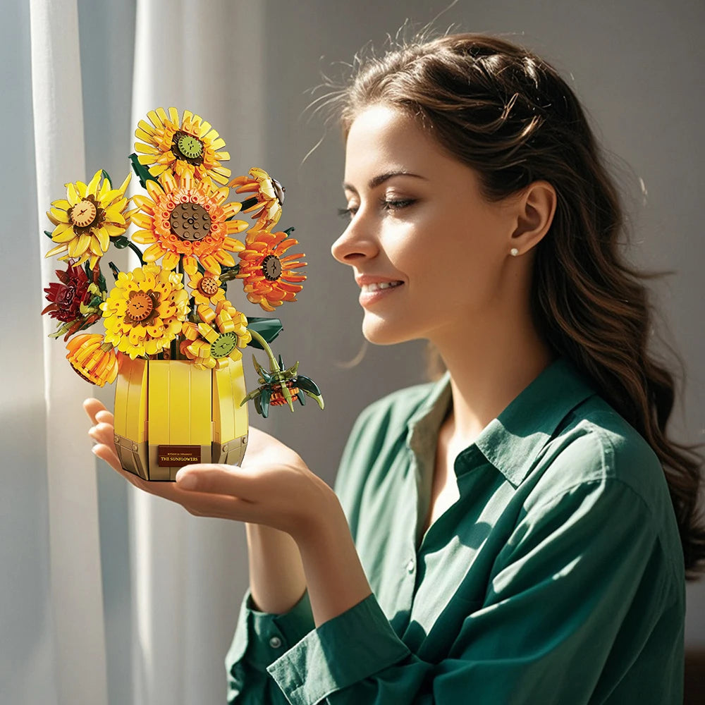 1328PCS Sunflower Building Blocks Set – Creative Flower Bouquet Vase Model for Home Decor & Kids Gifts