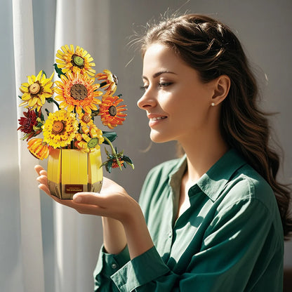 1328PCS Sunflower Building Blocks Set – Creative Flower Bouquet Vase Model for Home Decor & Kids Gifts