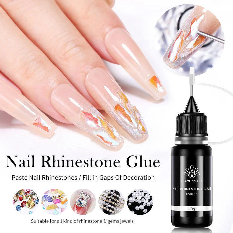 BORN PRETTY 5/10g Rhinestone Glue Nail Gel Set - Sticky Gel for 3D Jewelry Decorations, Rhinestone Manicure & Nail Polish