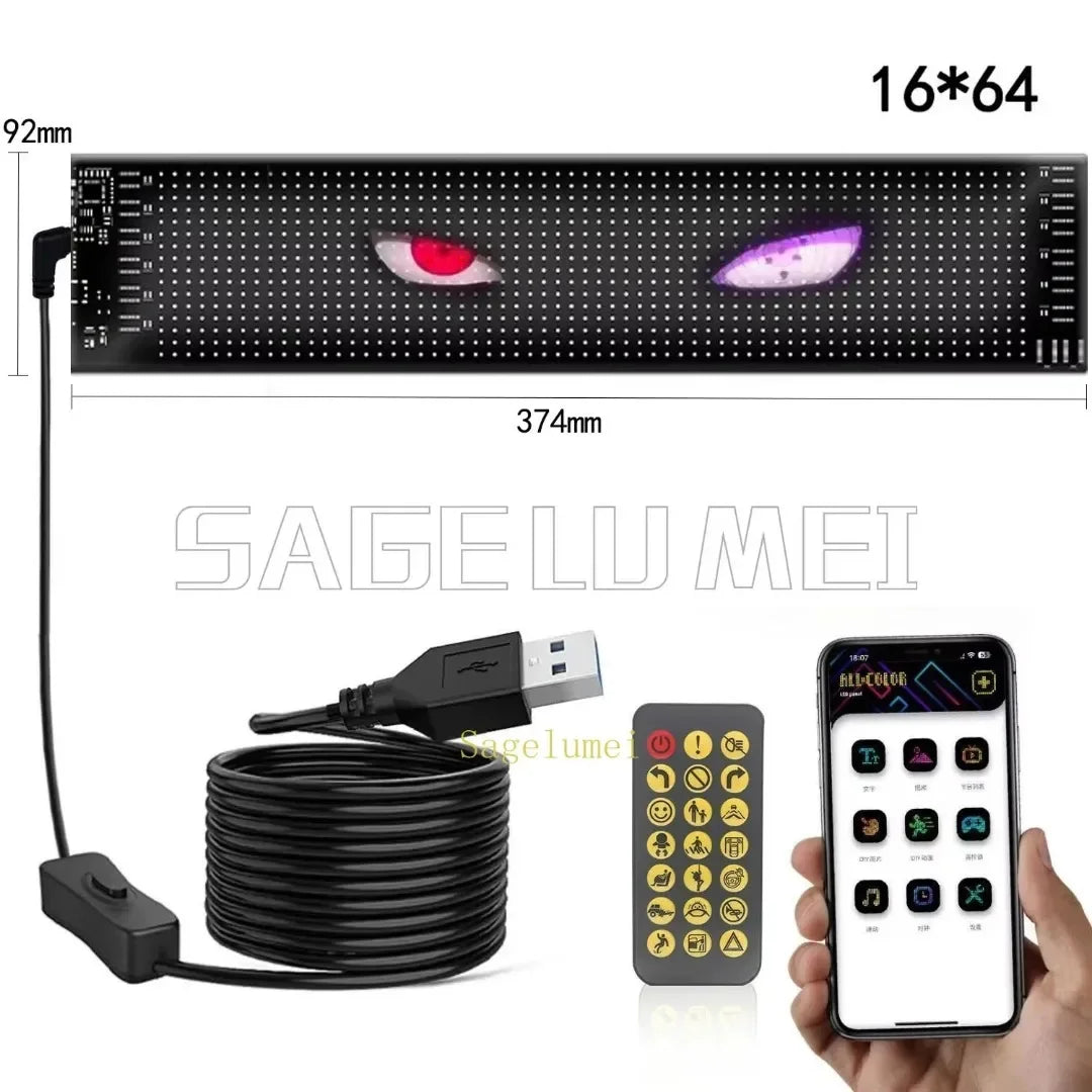 Double Row Programmable LED Matrix Display - App-Controlled Scrolling Text, Evil Eye Animation Sign for Cars, Trucks, and Parties