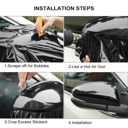 Ultra Gloss Piano Black Vinyl Wrap - PET Self-Adhesive Bubble-Free Car Wrap Film