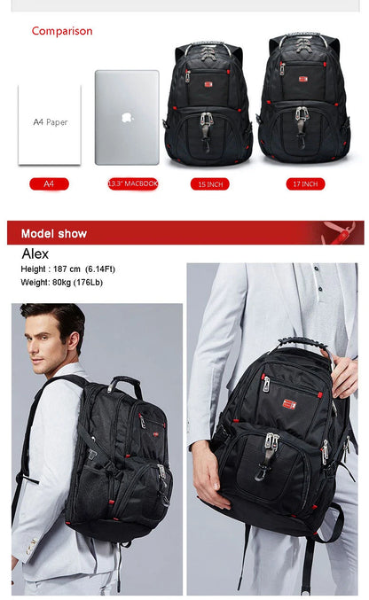 Swiss Multifunctional 17 Inch Laptop Backpack – Durable Travel Bag with USB Charging Port, Water-Resistant College Bookbag