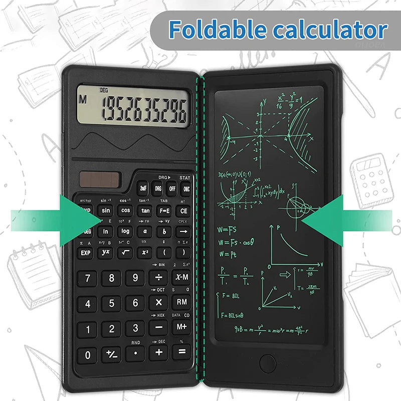 Foldable Solar Scientific Calculator with 6” LCD Writing Tablet – Graphing & Drawing Pad for Students, Teachers & Office Use