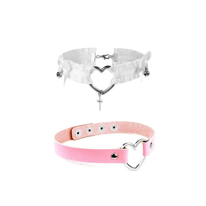 Pink Gothic Collar Necklace – Trendy Rock Leather Heart with Rivets, Harajuku Punk Choker Jewelry for Women, Gift Idea