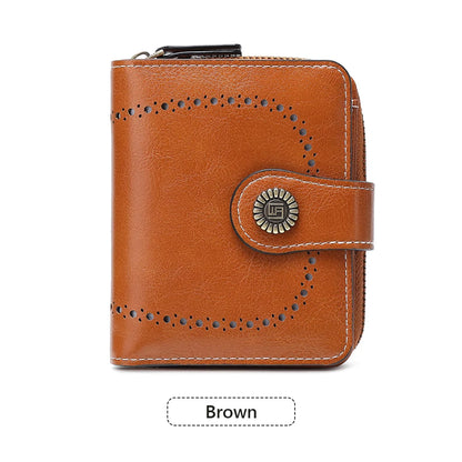 Retro Hollow-Out Short Purse for Women – Multi-Card Zipper Wallet, European & American Fashion Design