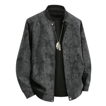 Men’s Suede Leather Jacket - Waterproof Oversized Moto Windbreaker Coat in Plus Sizes