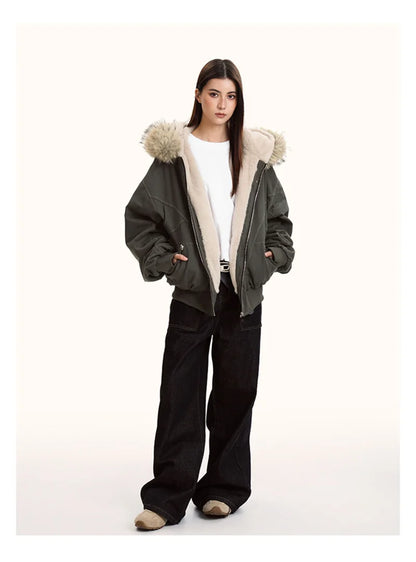 ZAROY Y2K Fur Collar Hooded Parka – Thick Padded Gothic Winter Jacket Streetwear for Men & Women