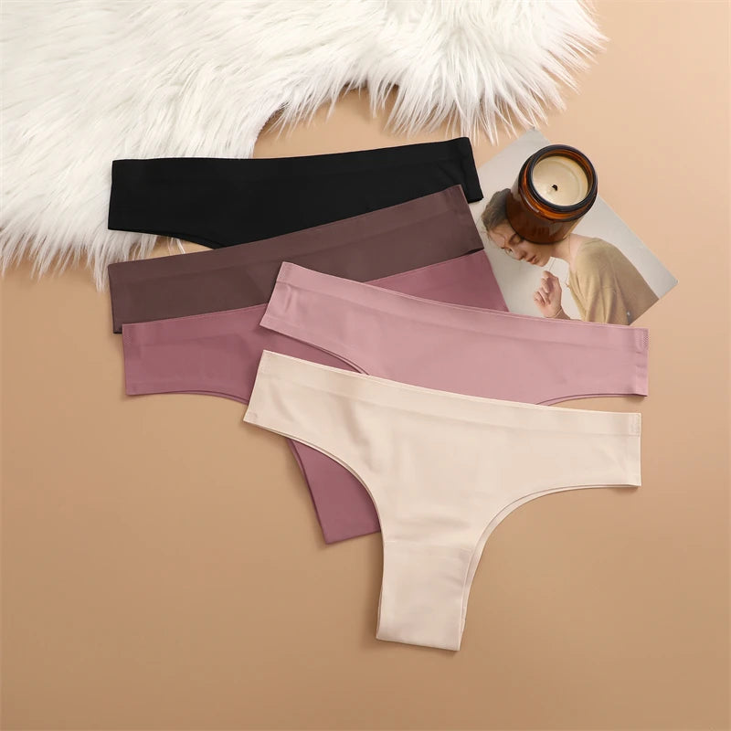 3PCS Seamless Maillard Ultra-Thin Brazilian Panties for Women – Ice Silk Low Waist G-String, Sexy Solid Underwear