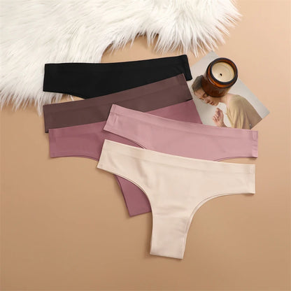 3PCS Seamless Maillard Ultra-Thin Brazilian Panties for Women – Ice Silk Low Waist G-String, Sexy Solid Underwear