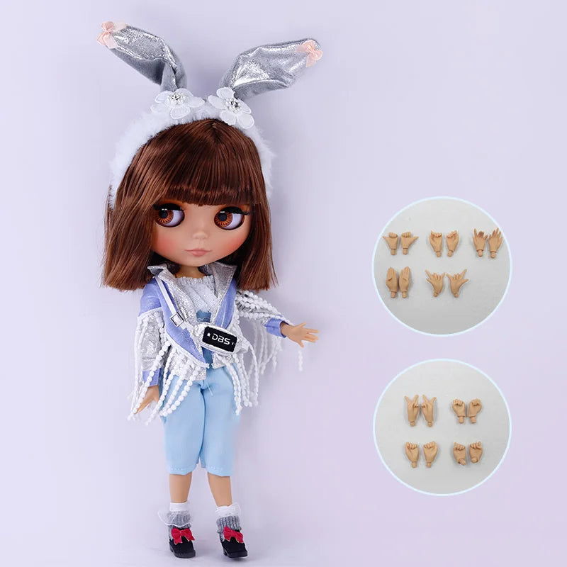 ICY DBS Blythe Doll – Tan Skin Matte Face with Eyebrows, 1/6 BJD Joint Body, Anime Christmas Gift