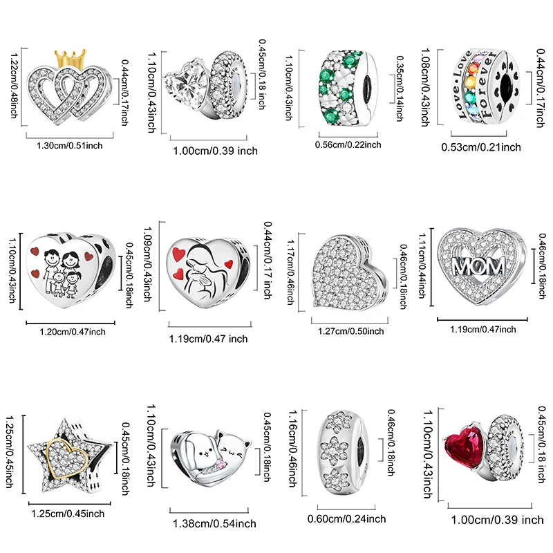 925 Sterling Silver Pink Heart Charm - Zircon Love Pendant Bead for DIY Bracelets, Bangles & Women’s Jewelry