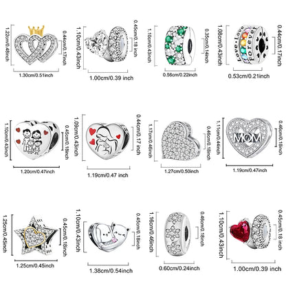 925 Sterling Silver Pink Heart Charm - Zircon Love Pendant Bead for DIY Bracelets, Bangles & Women’s Jewelry